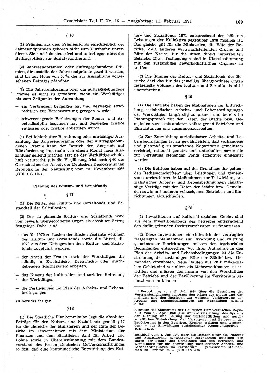 Gesetzblatt (GBl.) der Deutschen Demokratischen Republik (DDR) Teil ⅠⅠ 1971, Seite 109 (GBl. DDR ⅠⅠ 1971, S. 109)