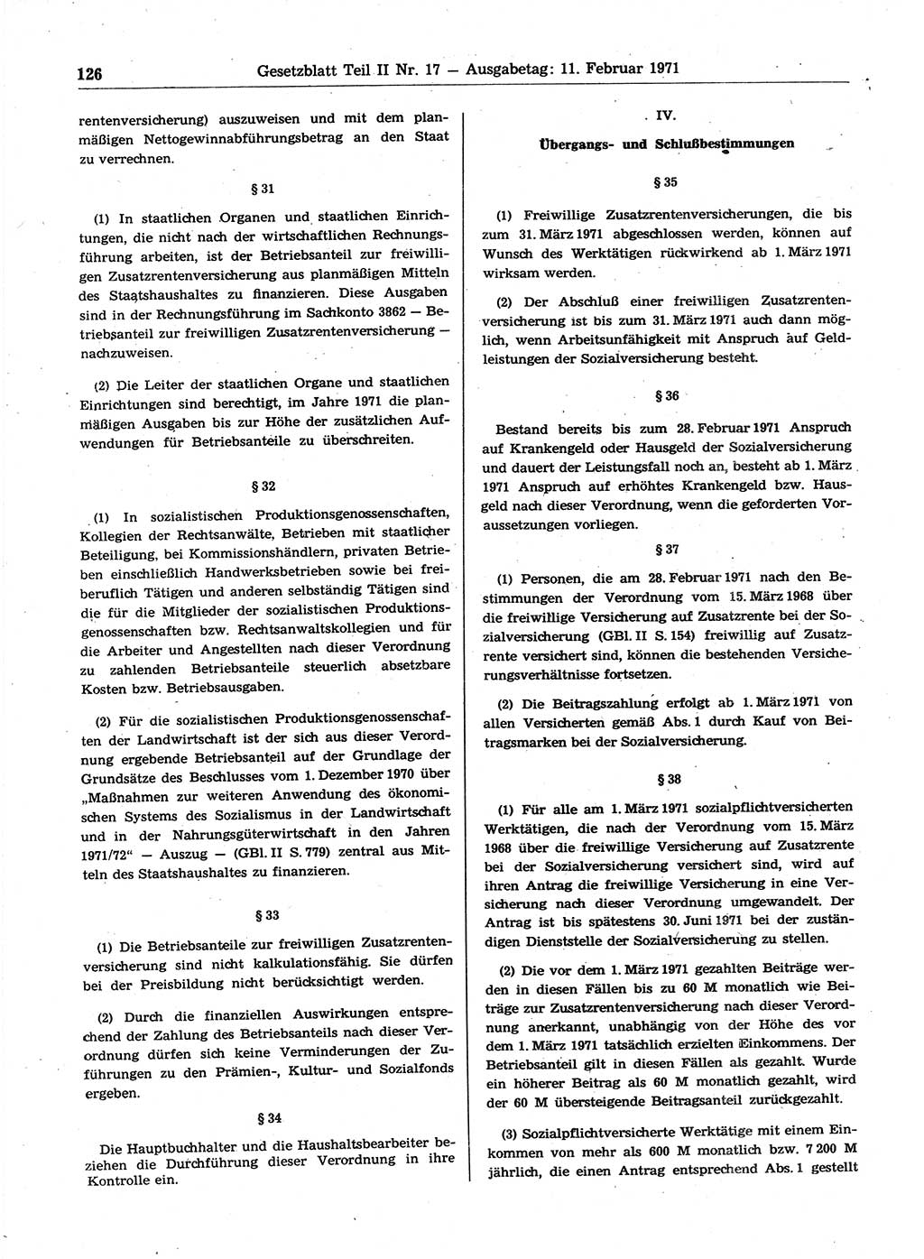 Gesetzblatt (GBl.) der Deutschen Demokratischen Republik (DDR) Teil ⅠⅠ 1971, Seite 126 (GBl. DDR ⅠⅠ 1971, S. 126)