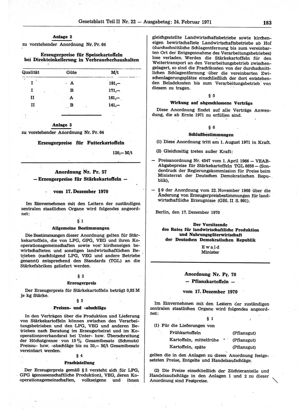 Gesetzblatt (GBl.) der Deutschen Demokratischen Republik (DDR) Teil ⅠⅠ 1971, Seite 183 (GBl. DDR ⅠⅠ 1971, S. 183)