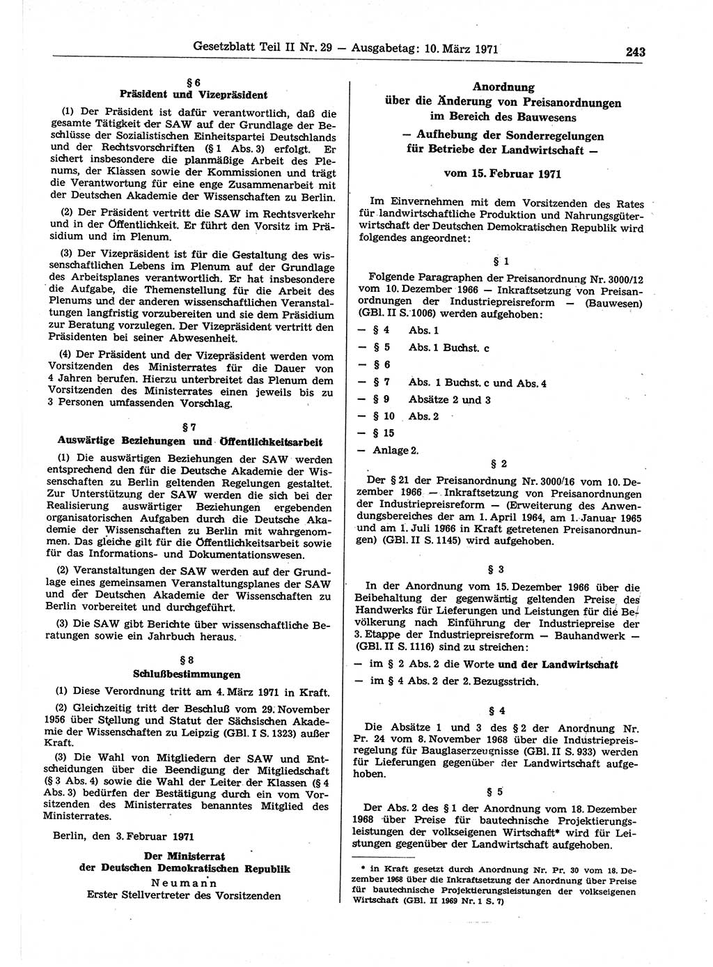 Gesetzblatt (GBl.) der Deutschen Demokratischen Republik (DDR) Teil ⅠⅠ 1971, Seite 243 (GBl. DDR ⅠⅠ 1971, S. 243)