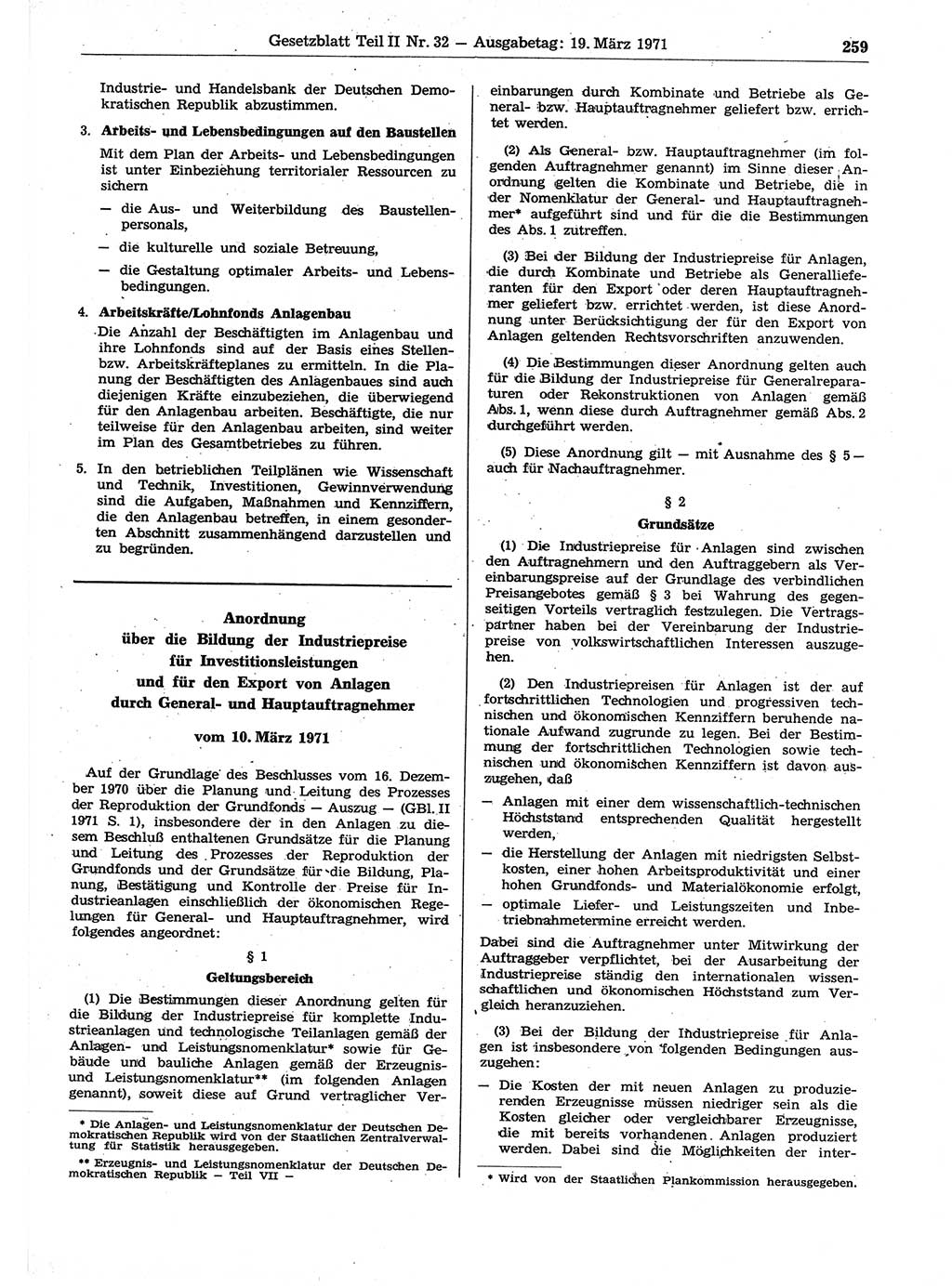 Gesetzblatt (GBl.) der Deutschen Demokratischen Republik (DDR) Teil ⅠⅠ 1971, Seite 259 (GBl. DDR ⅠⅠ 1971, S. 259)