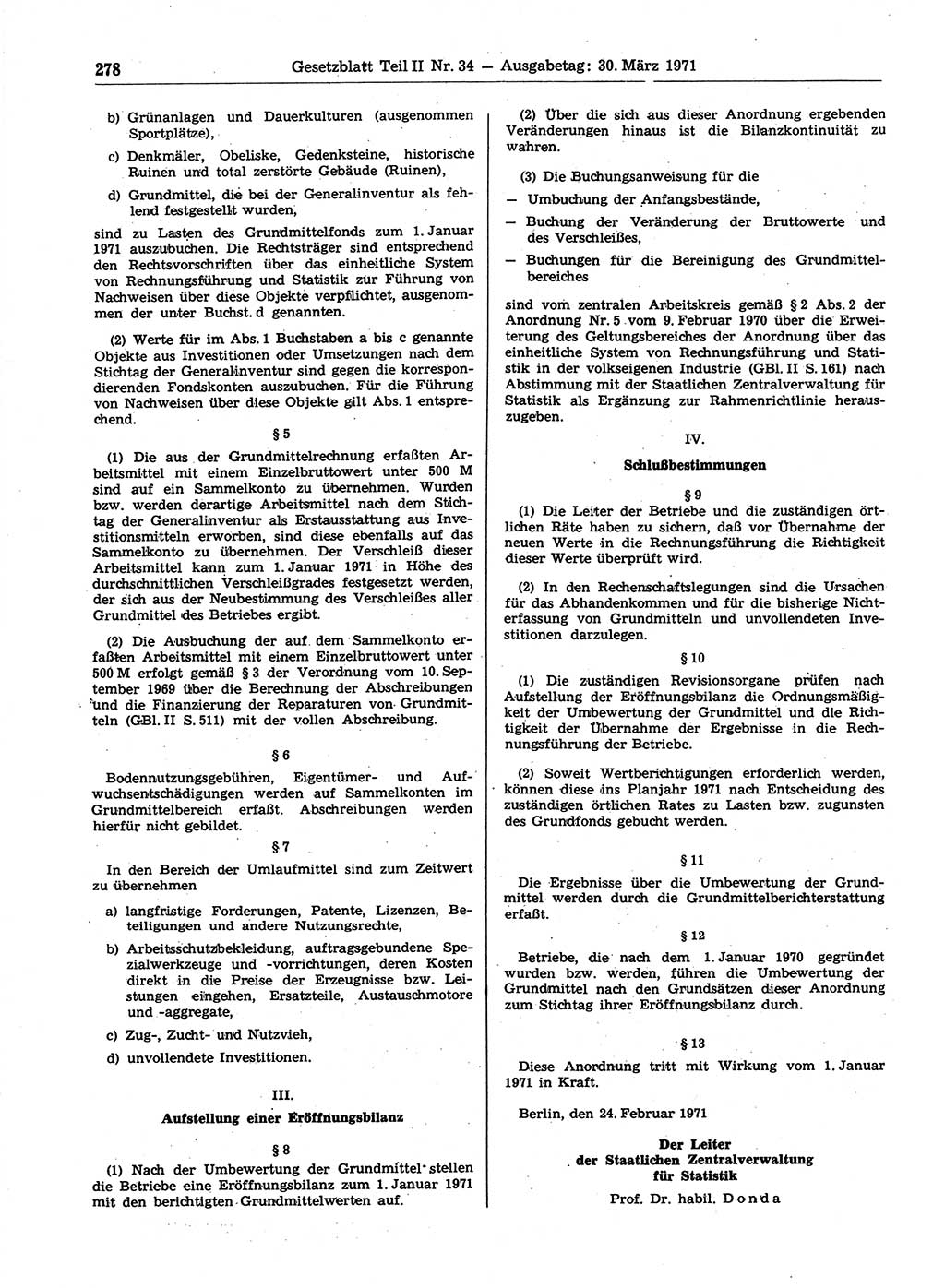Gesetzblatt (GBl.) der Deutschen Demokratischen Republik (DDR) Teil ⅠⅠ 1971, Seite 278 (GBl. DDR ⅠⅠ 1971, S. 278)