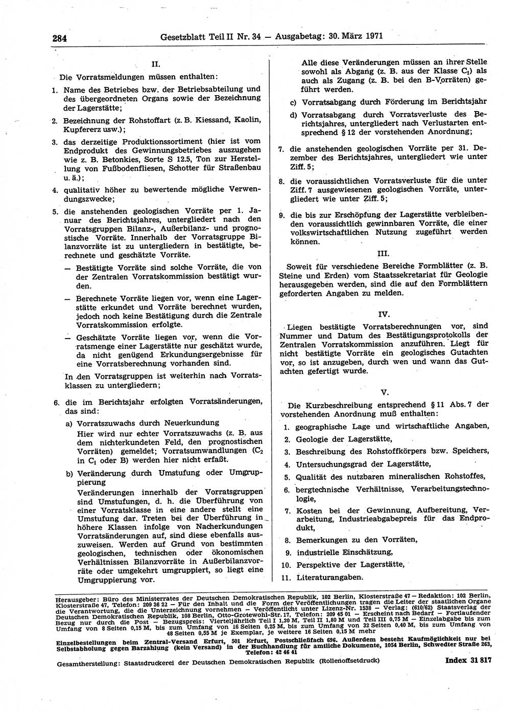Gesetzblatt (GBl.) der Deutschen Demokratischen Republik (DDR) Teil ⅠⅠ 1971, Seite 284 (GBl. DDR ⅠⅠ 1971, S. 284)