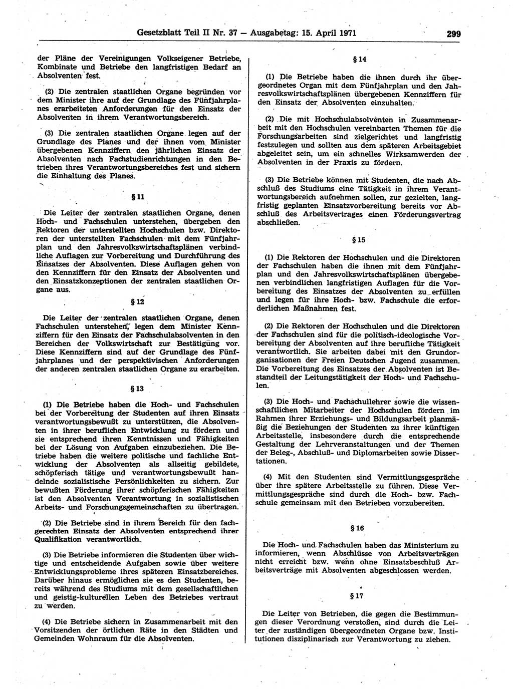 Gesetzblatt (GBl.) der Deutschen Demokratischen Republik (DDR) Teil ⅠⅠ 1971, Seite 299 (GBl. DDR ⅠⅠ 1971, S. 299)