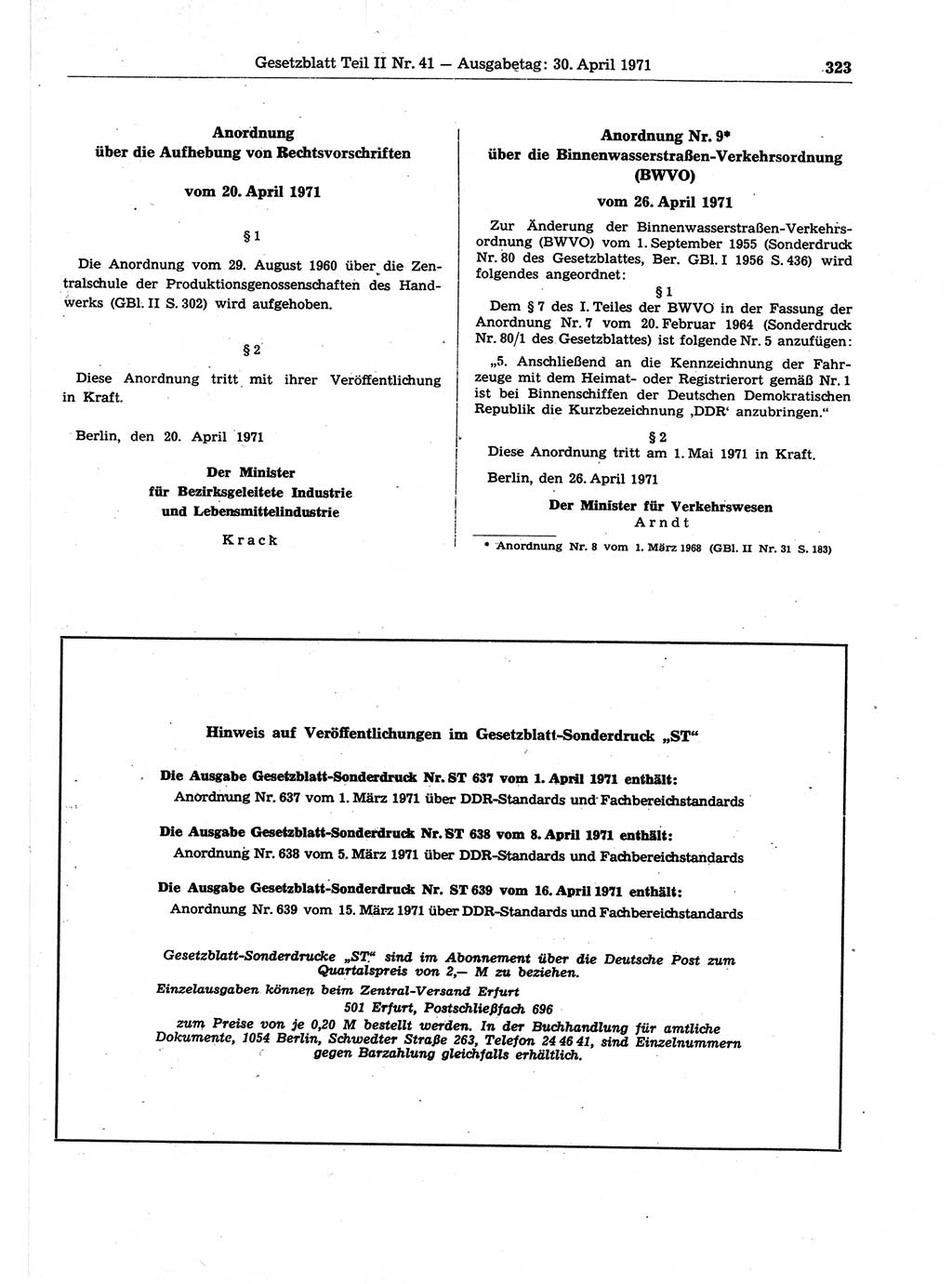 Gesetzblatt (GBl.) der Deutschen Demokratischen Republik (DDR) Teil ⅠⅠ 1971, Seite 323 (GBl. DDR ⅠⅠ 1971, S. 323)