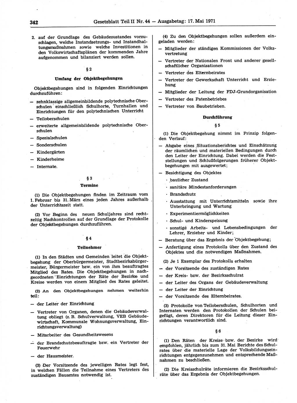 Gesetzblatt (GBl.) der Deutschen Demokratischen Republik (DDR) Teil ⅠⅠ 1971, Seite 342 (GBl. DDR ⅠⅠ 1971, S. 342)