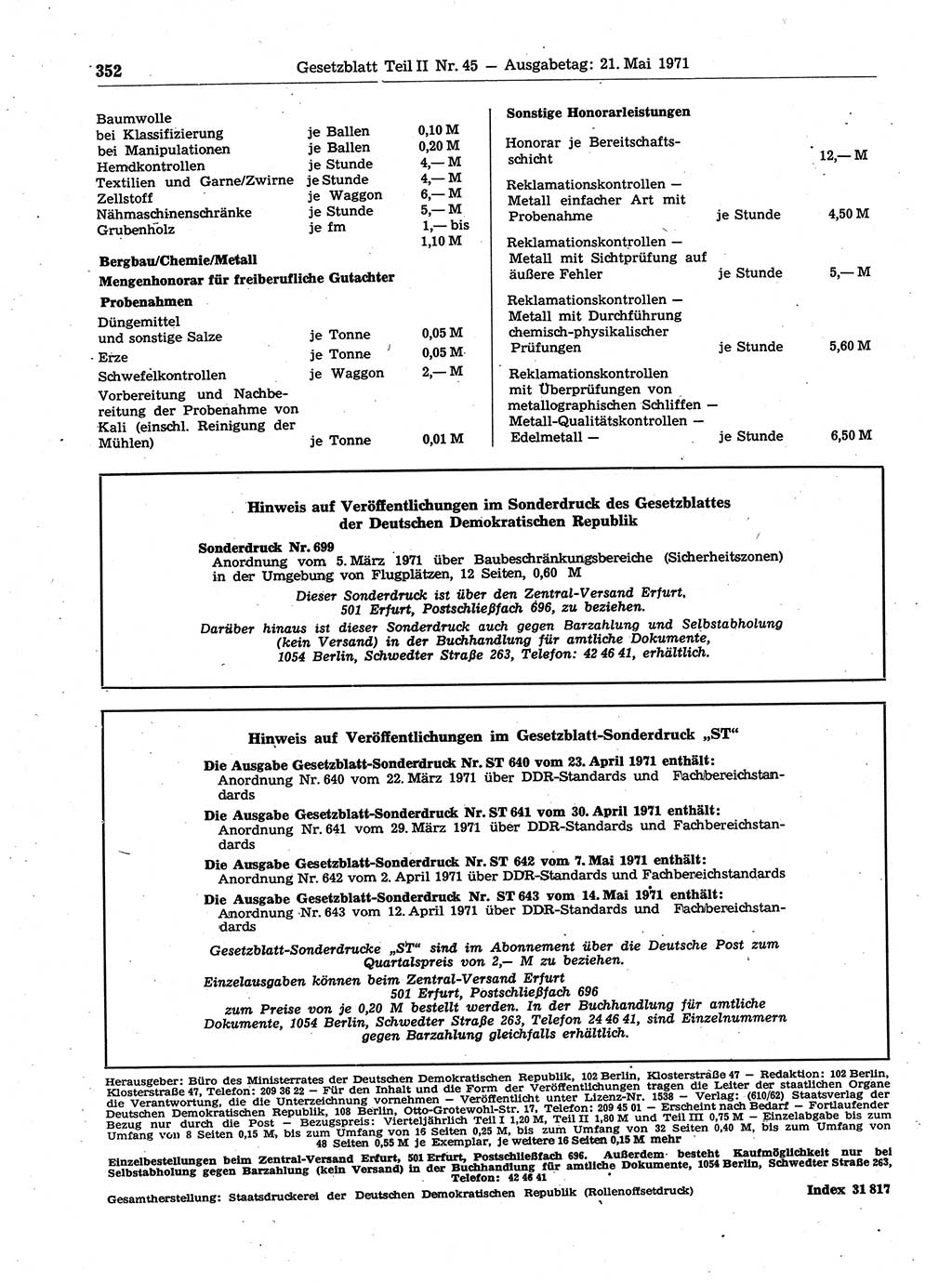 Gesetzblatt (GBl.) der Deutschen Demokratischen Republik (DDR) Teil ⅠⅠ 1971, Seite 352 (GBl. DDR ⅠⅠ 1971, S. 352)