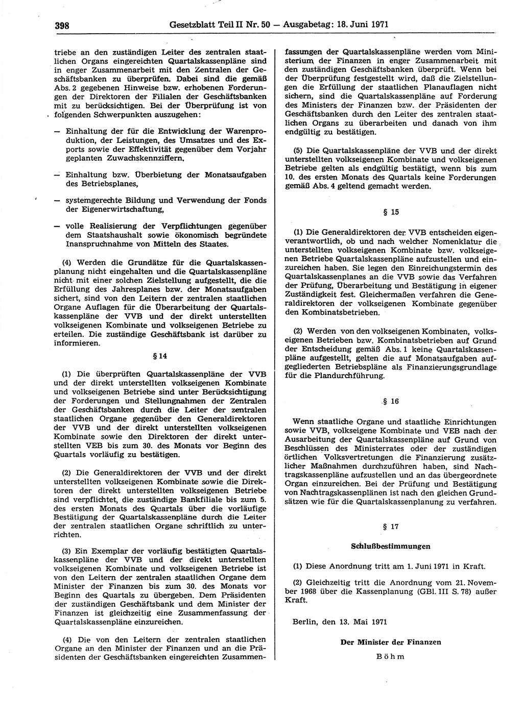 Gesetzblatt (GBl.) der Deutschen Demokratischen Republik (DDR) Teil ⅠⅠ 1971, Seite 398 (GBl. DDR ⅠⅠ 1971, S. 398)