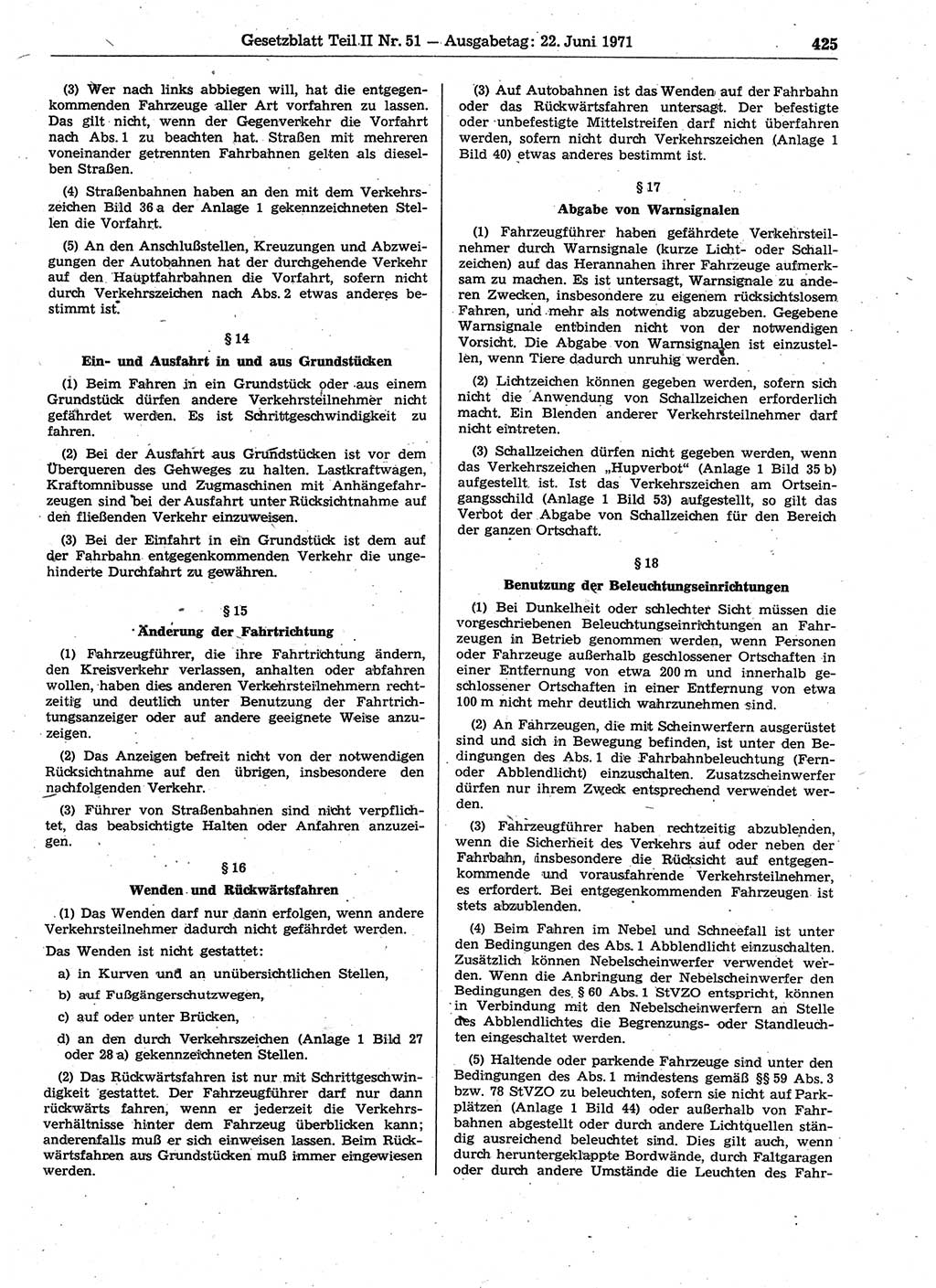 Gesetzblatt (GBl.) der Deutschen Demokratischen Republik (DDR) Teil ⅠⅠ 1971, Seite 425 (GBl. DDR ⅠⅠ 1971, S. 425)