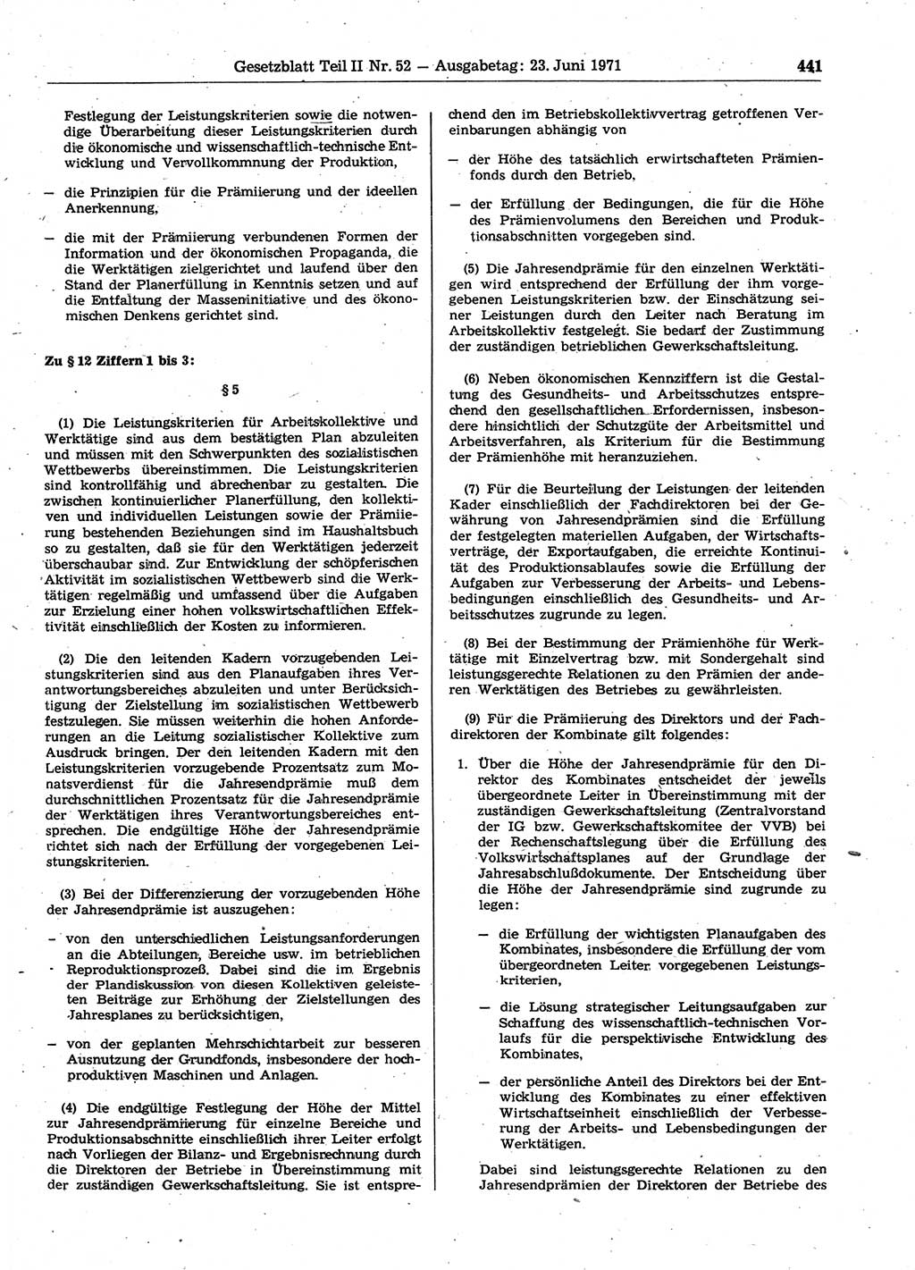 Gesetzblatt (GBl.) der Deutschen Demokratischen Republik (DDR) Teil ⅠⅠ 1971, Seite 441 (GBl. DDR ⅠⅠ 1971, S. 441)