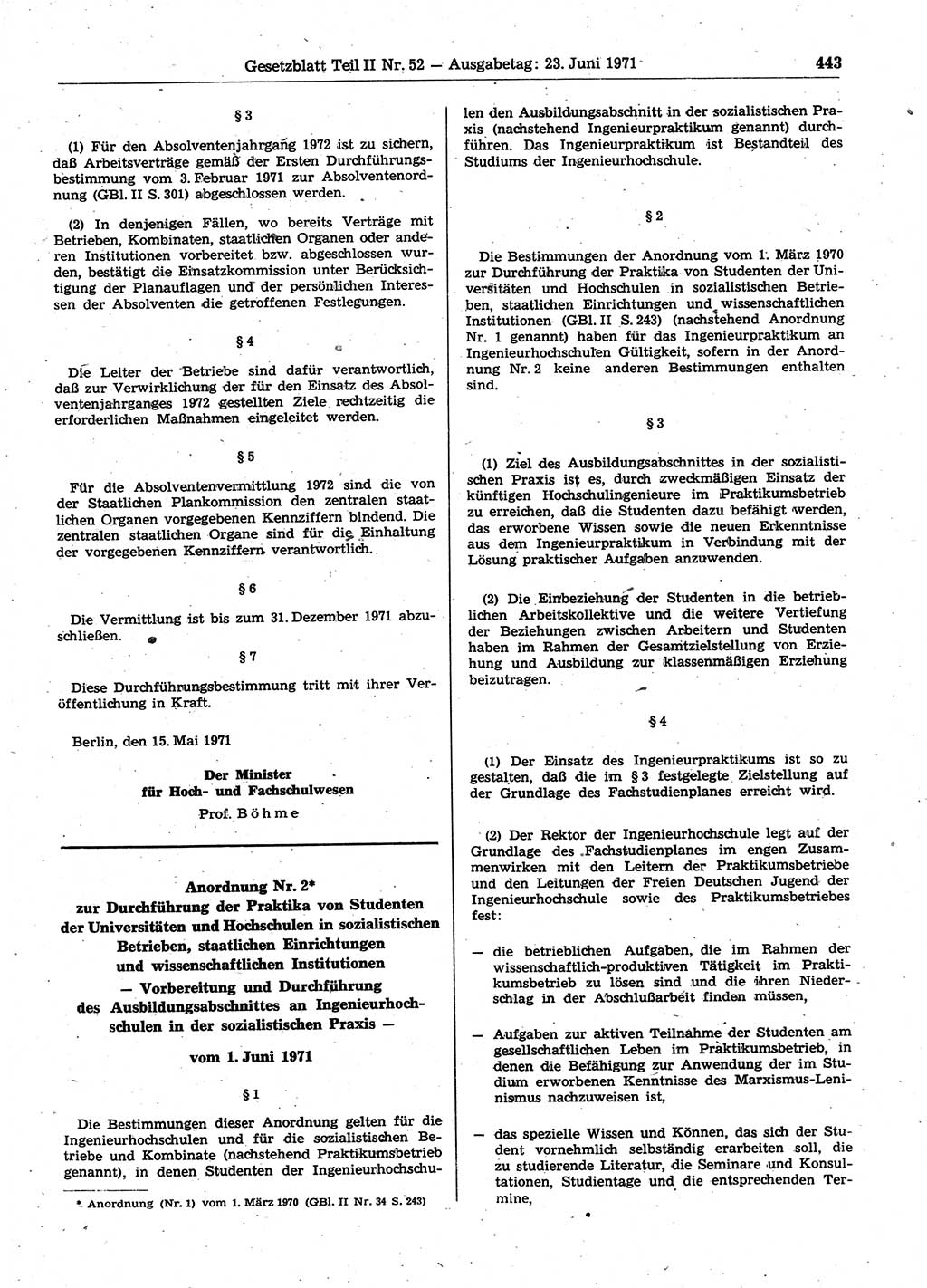 Gesetzblatt (GBl.) der Deutschen Demokratischen Republik (DDR) Teil ⅠⅠ 1971, Seite 443 (GBl. DDR ⅠⅠ 1971, S. 443)