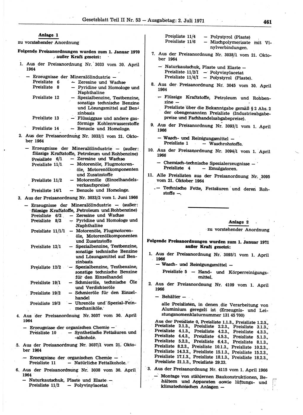 Gesetzblatt (GBl.) der Deutschen Demokratischen Republik (DDR) Teil ⅠⅠ 1971, Seite 461 (GBl. DDR ⅠⅠ 1971, S. 461)