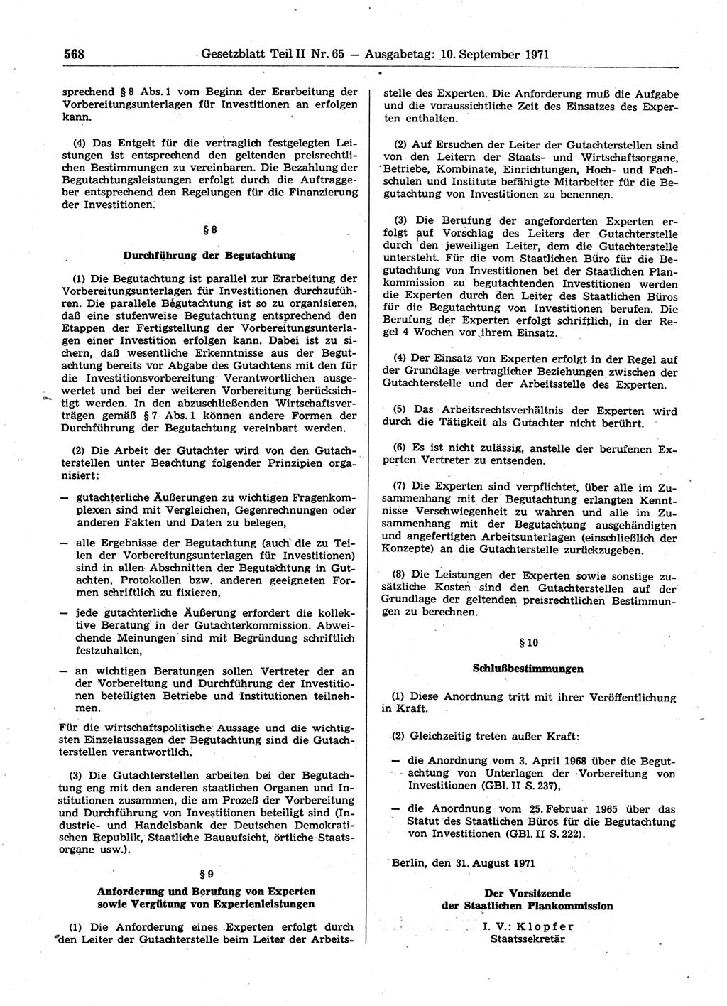 Gesetzblatt (GBl.) der Deutschen Demokratischen Republik (DDR) Teil ⅠⅠ 1971, Seite 568 (GBl. DDR ⅠⅠ 1971, S. 568)