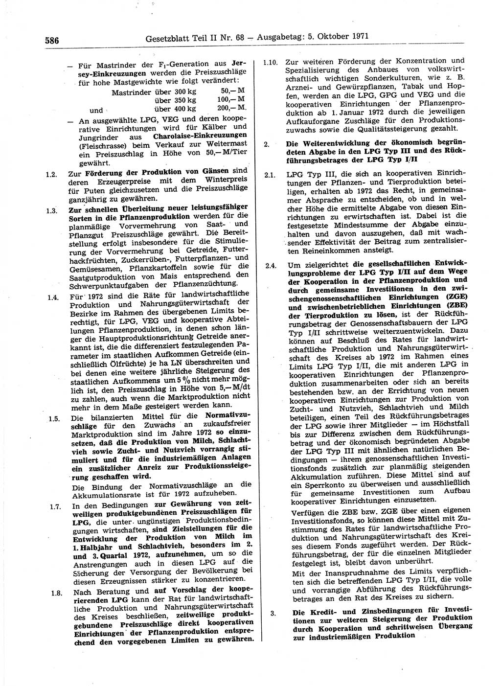Gesetzblatt (GBl.) der Deutschen Demokratischen Republik (DDR) Teil ⅠⅠ 1971, Seite 586 (GBl. DDR ⅠⅠ 1971, S. 586)