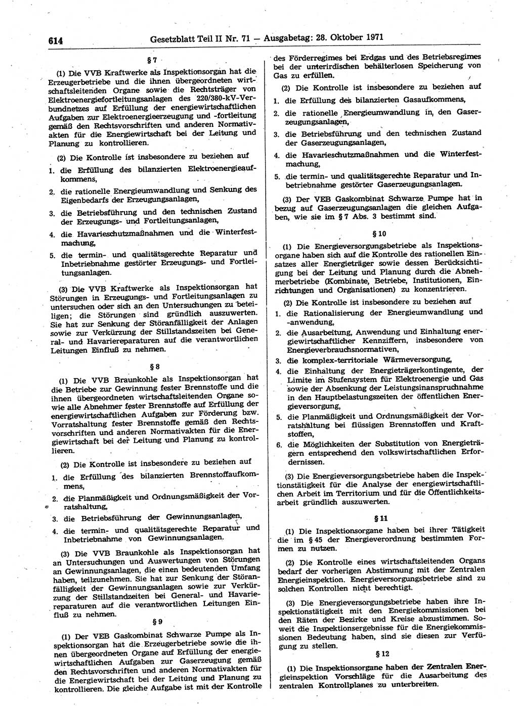 Gesetzblatt (GBl.) der Deutschen Demokratischen Republik (DDR) Teil ⅠⅠ 1971, Seite 614 (GBl. DDR ⅠⅠ 1971, S. 614)