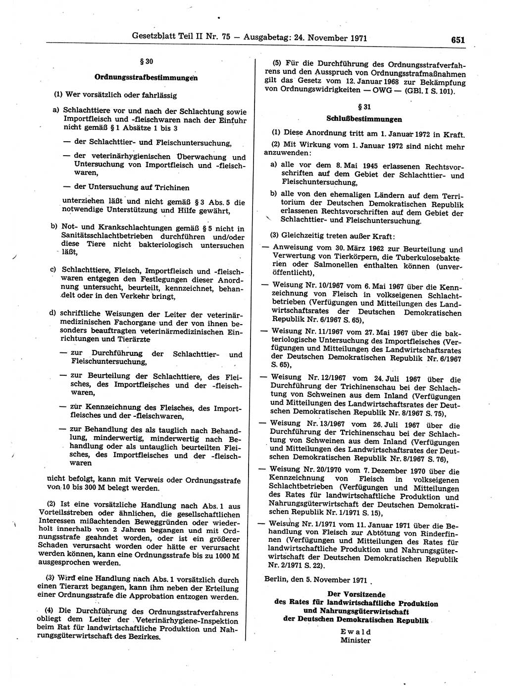 Gesetzblatt (GBl.) der Deutschen Demokratischen Republik (DDR) Teil ⅠⅠ 1971, Seite 651 (GBl. DDR ⅠⅠ 1971, S. 651)