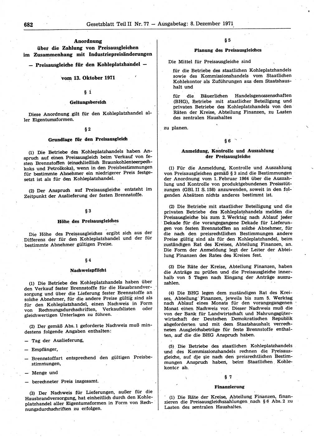 Gesetzblatt (GBl.) der Deutschen Demokratischen Republik (DDR) Teil ⅠⅠ 1971, Seite 682 (GBl. DDR ⅠⅠ 1971, S. 682)