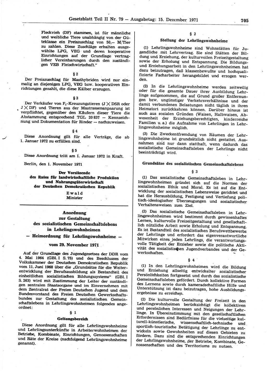 Gesetzblatt (GBl.) der Deutschen Demokratischen Republik (DDR) Teil ⅠⅠ 1971, Seite 705 (GBl. DDR ⅠⅠ 1971, S. 705)
