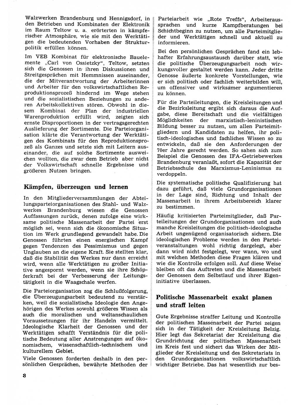 Neuer Weg (NW), Organ des Zentralkomitees (ZK) der SED (Sozialistische Einheitspartei Deutschlands) für Fragen des Parteilebens, 26. Jahrgang [Deutsche Demokratische Republik (DDR)] 1971, Seite 8 (NW ZK SED DDR 1971, S. 8)