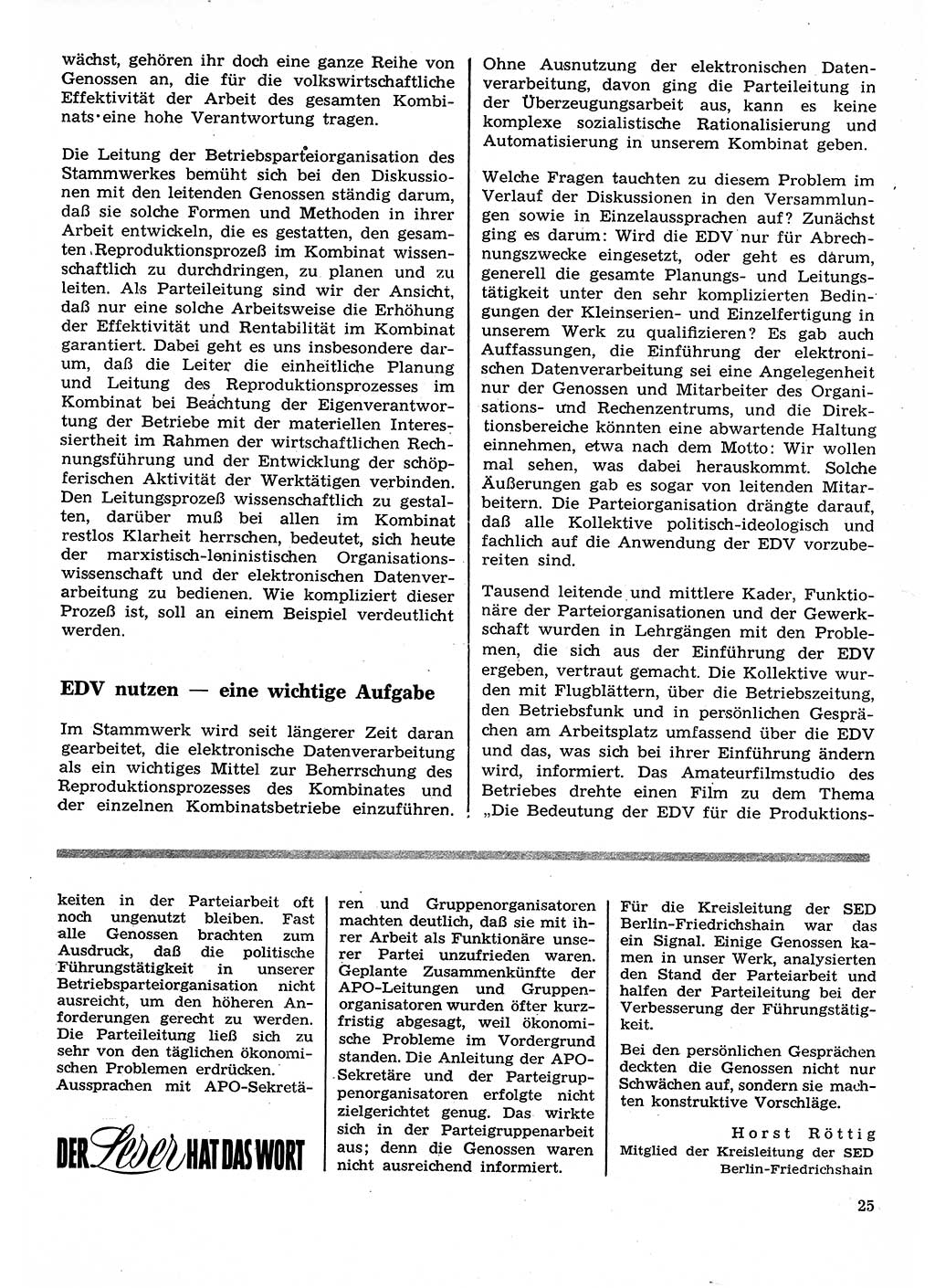 Neuer Weg (NW), Organ des Zentralkomitees (ZK) der SED (Sozialistische Einheitspartei Deutschlands) für Fragen des Parteilebens, 26. Jahrgang [Deutsche Demokratische Republik (DDR)] 1971, Seite 25 (NW ZK SED DDR 1971, S. 25)