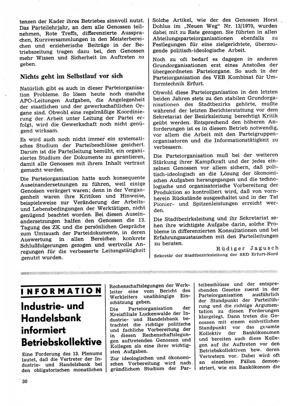 Neuer Weg (NW), Organ des Zentralkomitees (ZK) der SED (Sozialistische Einheitspartei Deutschlands) für Fragen des Parteilebens, 26. Jahrgang [Deutsche Demokratische Republik (DDR)] 1971, Seite 30 (NW ZK SED DDR 1971, S. 30)