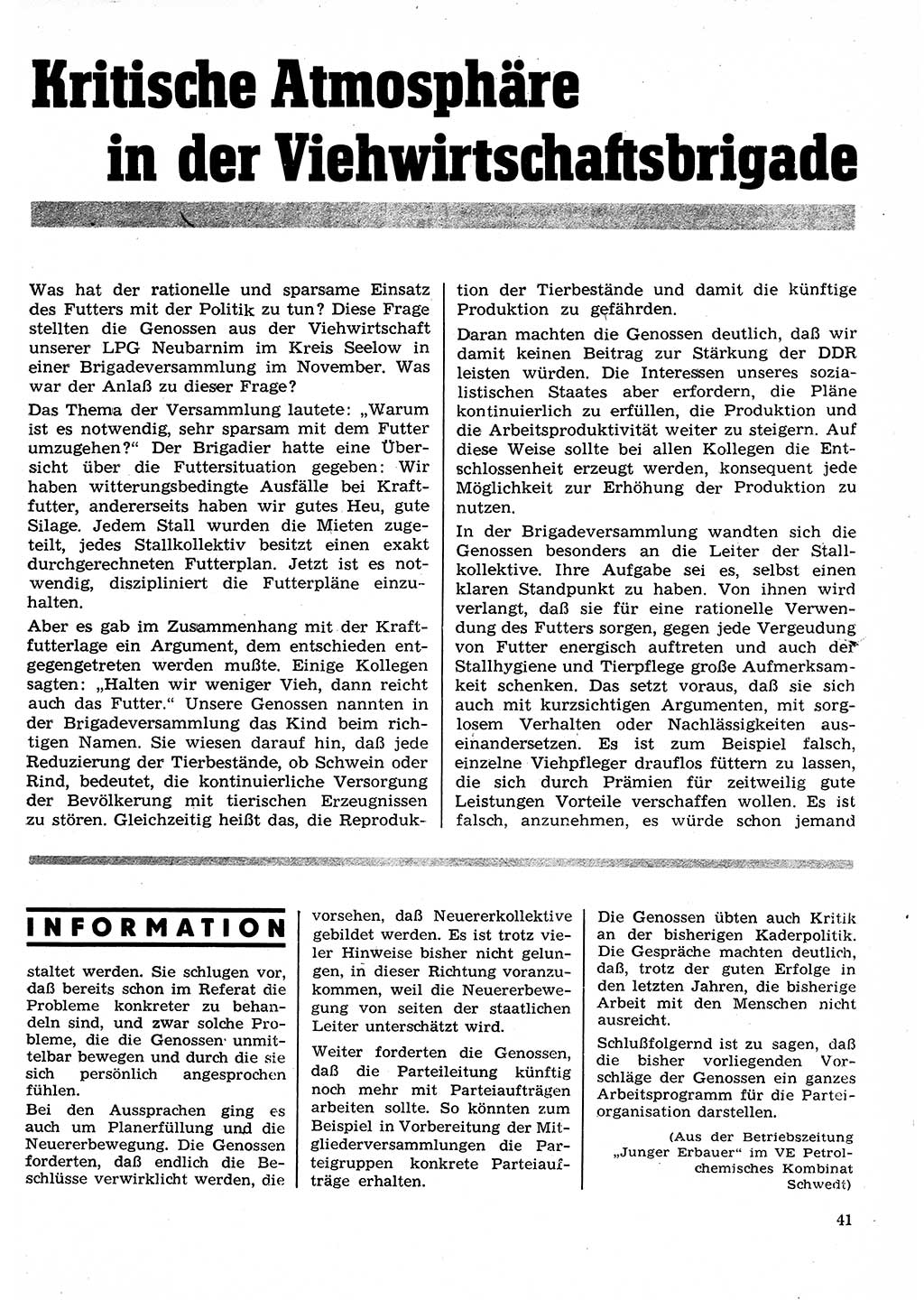 Neuer Weg (NW), Organ des Zentralkomitees (ZK) der SED (Sozialistische Einheitspartei Deutschlands) für Fragen des Parteilebens, 26. Jahrgang [Deutsche Demokratische Republik (DDR)] 1971, Seite 41 (NW ZK SED DDR 1971, S. 41)