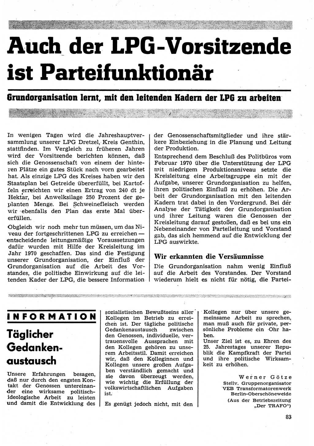 Neuer Weg (NW), Organ des Zentralkomitees (ZK) der SED (Sozialistische Einheitspartei Deutschlands) für Fragen des Parteilebens, 26. Jahrgang [Deutsche Demokratische Republik (DDR)] 1971, Seite 83 (NW ZK SED DDR 1971, S. 83)
