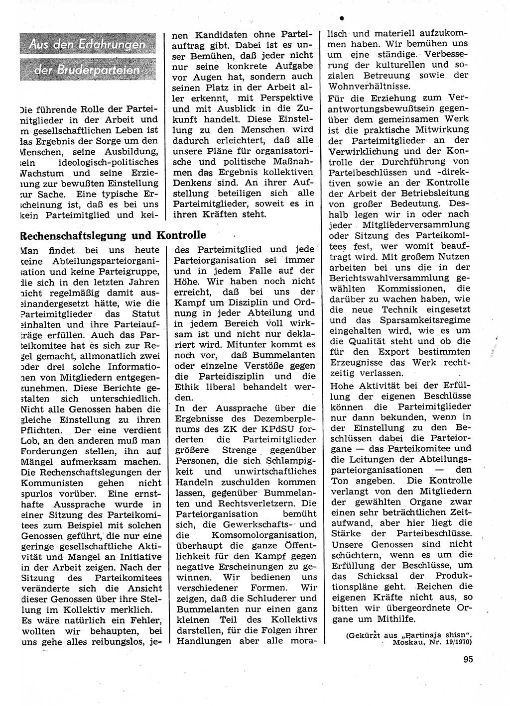 Neuer Weg (NW), Organ des Zentralkomitees (ZK) der SED (Sozialistische Einheitspartei Deutschlands) für Fragen des Parteilebens, 26. Jahrgang [Deutsche Demokratische Republik (DDR)] 1971, Seite 95 (NW ZK SED DDR 1971, S. 95)