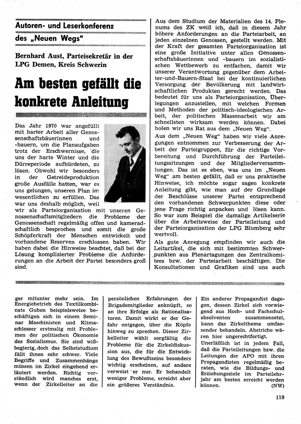 Neuer Weg (NW), Organ des Zentralkomitees (ZK) der SED (Sozialistische Einheitspartei Deutschlands) für Fragen des Parteilebens, 26. Jahrgang [Deutsche Demokratische Republik (DDR)] 1971, Seite 119 (NW ZK SED DDR 1971, S. 119)