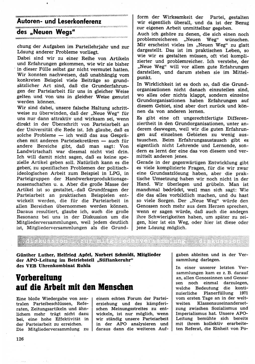 Neuer Weg (NW), Organ des Zentralkomitees (ZK) der SED (Sozialistische Einheitspartei Deutschlands) für Fragen des Parteilebens, 26. Jahrgang [Deutsche Demokratische Republik (DDR)] 1971, Seite 126 (NW ZK SED DDR 1971, S. 126)