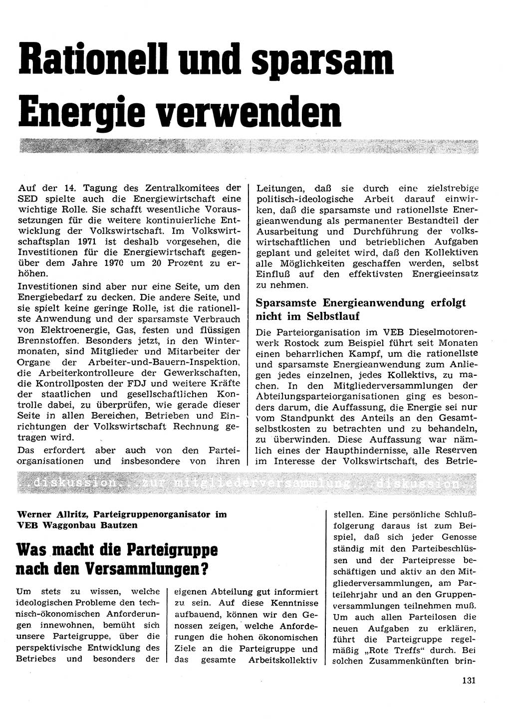 Neuer Weg (NW), Organ des Zentralkomitees (ZK) der SED (Sozialistische Einheitspartei Deutschlands) für Fragen des Parteilebens, 26. Jahrgang [Deutsche Demokratische Republik (DDR)] 1971, Seite 131 (NW ZK SED DDR 1971, S. 131)