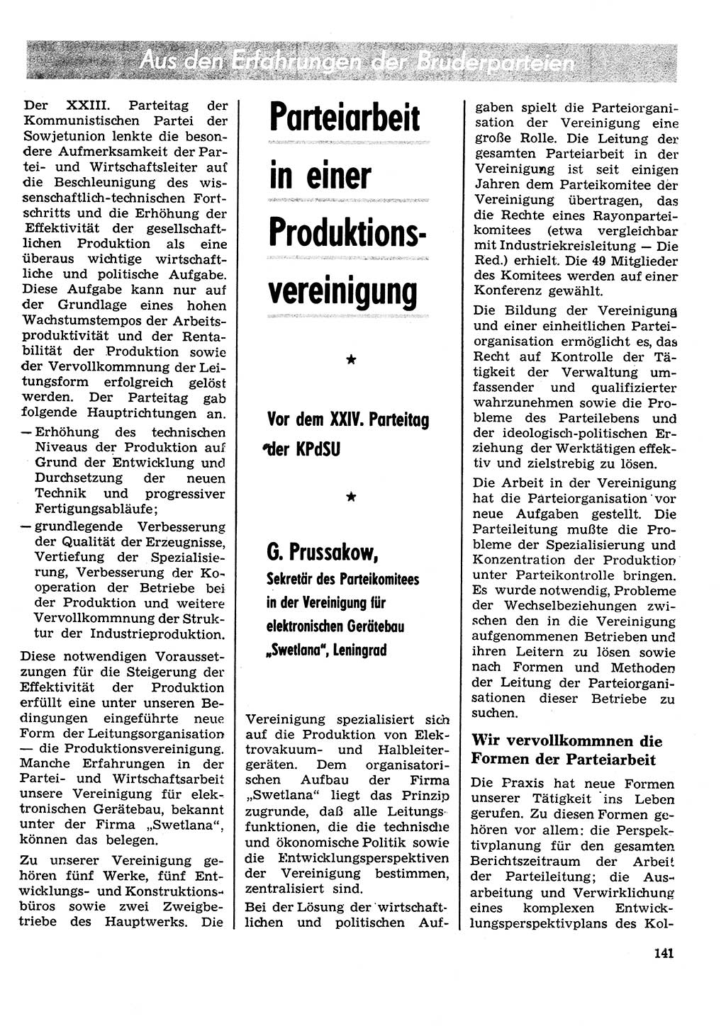 Neuer Weg (NW), Organ des Zentralkomitees (ZK) der SED (Sozialistische Einheitspartei Deutschlands) für Fragen des Parteilebens, 26. Jahrgang [Deutsche Demokratische Republik (DDR)] 1971, Seite 141 (NW ZK SED DDR 1971, S. 141)