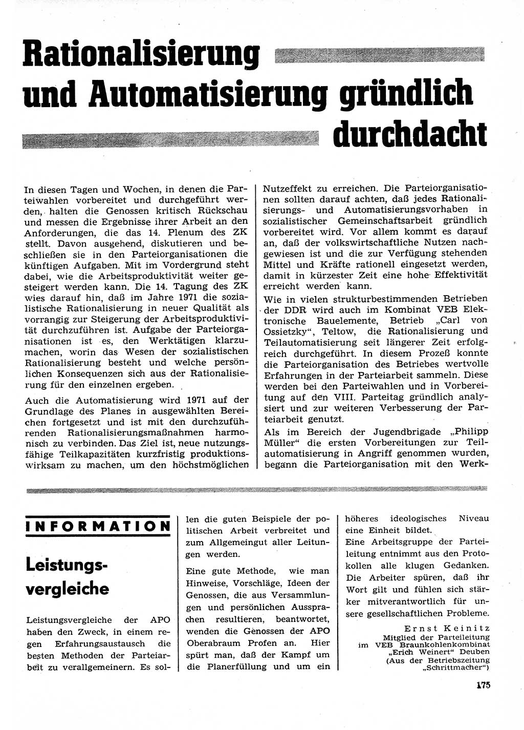 Neuer Weg (NW), Organ des Zentralkomitees (ZK) der SED (Sozialistische Einheitspartei Deutschlands) für Fragen des Parteilebens, 26. Jahrgang [Deutsche Demokratische Republik (DDR)] 1971, Seite 175 (NW ZK SED DDR 1971, S. 175)