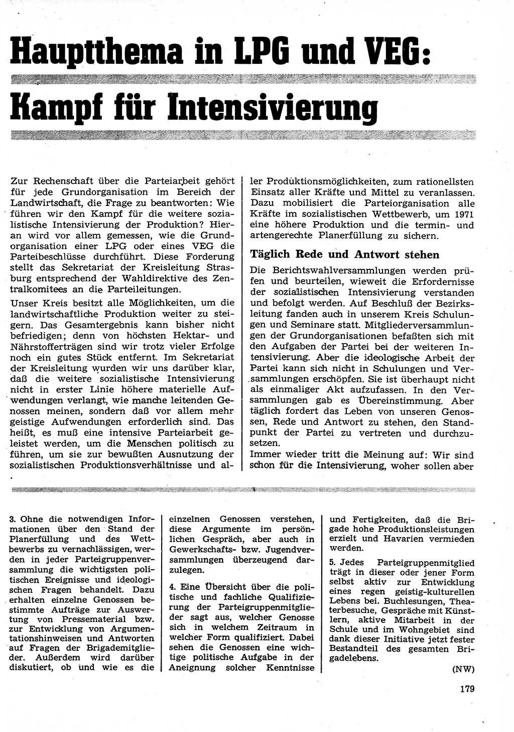 Neuer Weg (NW), Organ des Zentralkomitees (ZK) der SED (Sozialistische Einheitspartei Deutschlands) für Fragen des Parteilebens, 26. Jahrgang [Deutsche Demokratische Republik (DDR)] 1971, Seite 179 (NW ZK SED DDR 1971, S. 179)