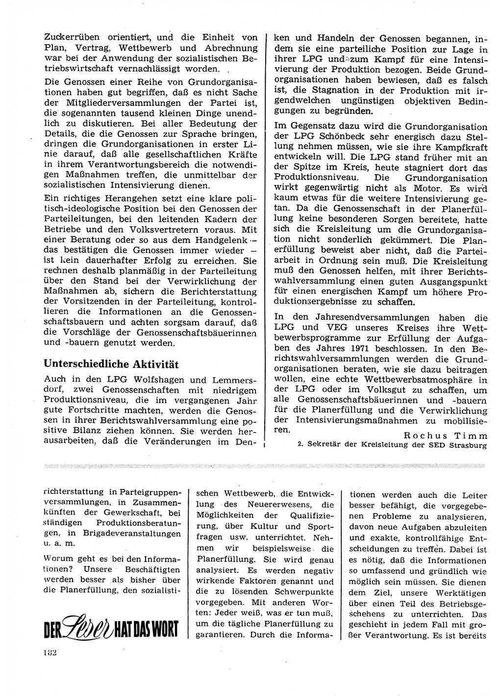 Neuer Weg (NW), Organ des Zentralkomitees (ZK) der SED (Sozialistische Einheitspartei Deutschlands) für Fragen des Parteilebens, 26. Jahrgang [Deutsche Demokratische Republik (DDR)] 1971, Seite 182 (NW ZK SED DDR 1971, S. 182)