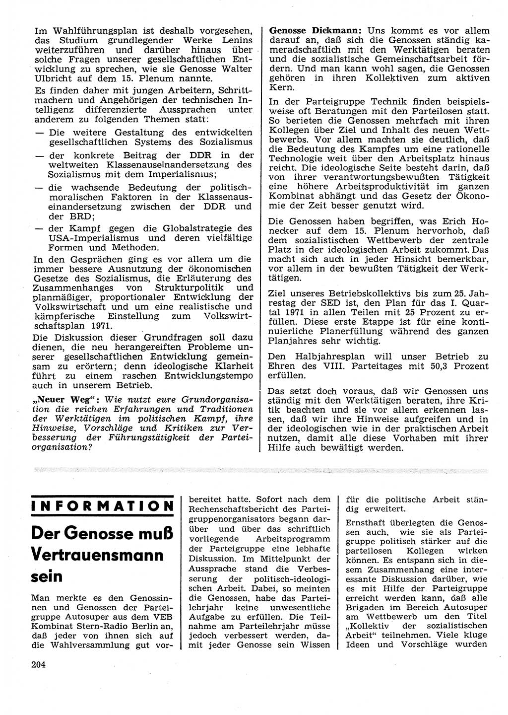 Neuer Weg (NW), Organ des Zentralkomitees (ZK) der SED (Sozialistische Einheitspartei Deutschlands) für Fragen des Parteilebens, 26. Jahrgang [Deutsche Demokratische Republik (DDR)] 1971, Seite 204 (NW ZK SED DDR 1971, S. 204)