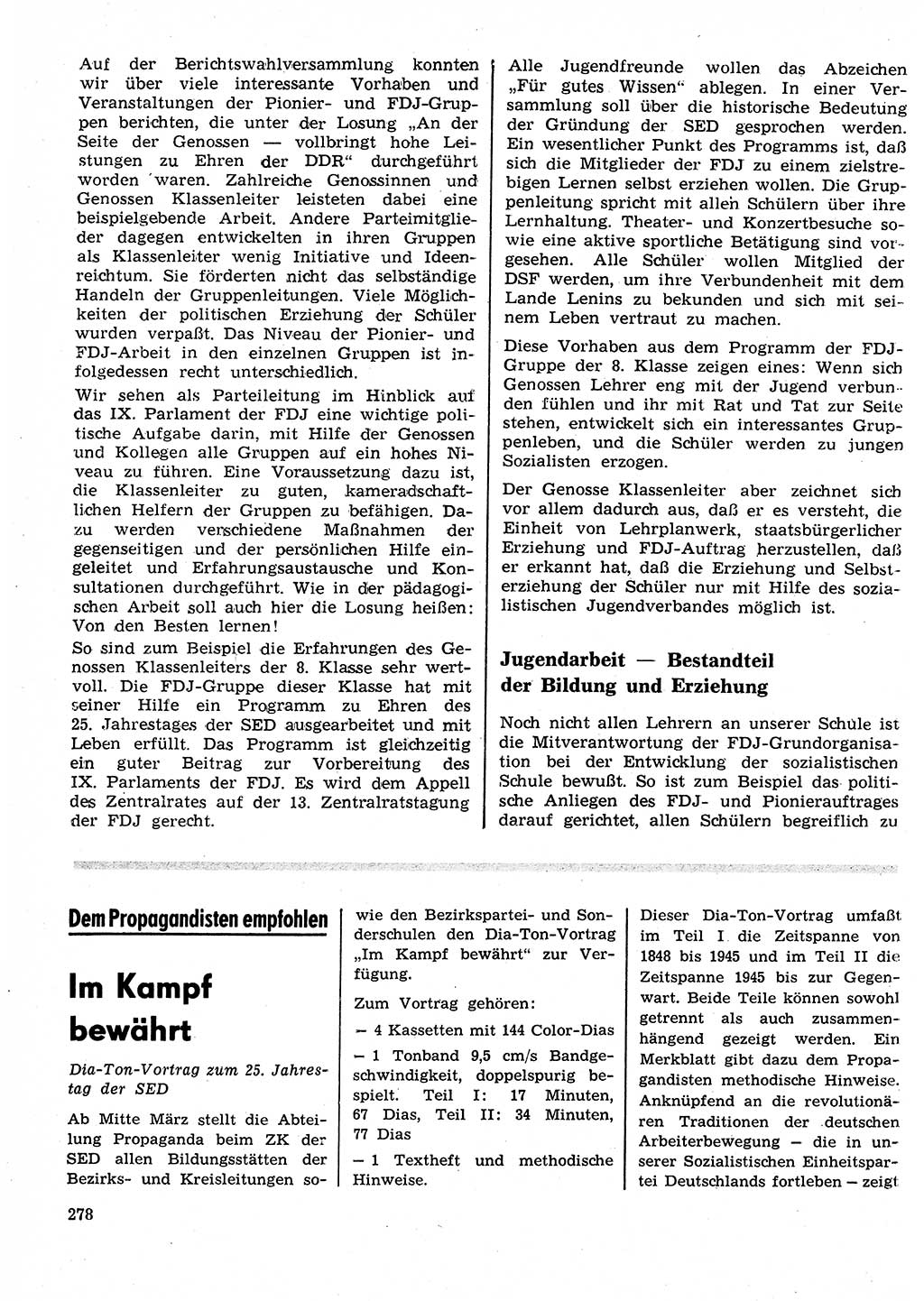 Neuer Weg (NW), Organ des Zentralkomitees (ZK) der SED (Sozialistische Einheitspartei Deutschlands) für Fragen des Parteilebens, 26. Jahrgang [Deutsche Demokratische Republik (DDR)] 1971, Seite 278 (NW ZK SED DDR 1971, S. 278)