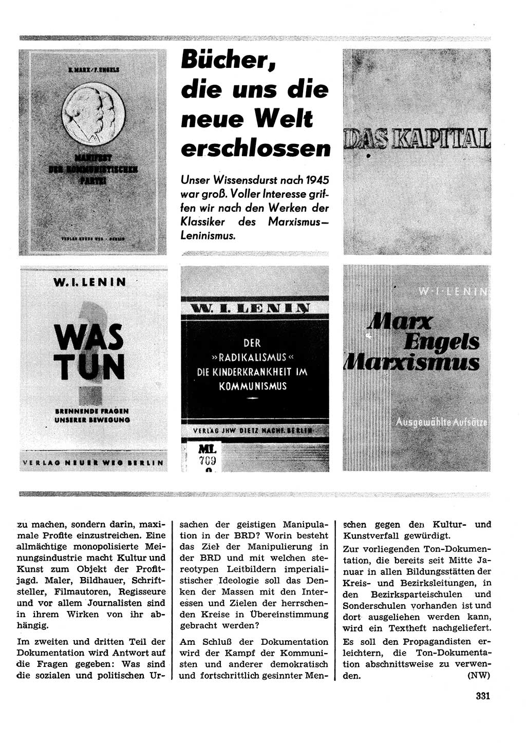 Neuer Weg (NW), Organ des Zentralkomitees (ZK) der SED (Sozialistische Einheitspartei Deutschlands) für Fragen des Parteilebens, 26. Jahrgang [Deutsche Demokratische Republik (DDR)] 1971, Seite 331 (NW ZK SED DDR 1971, S. 331)