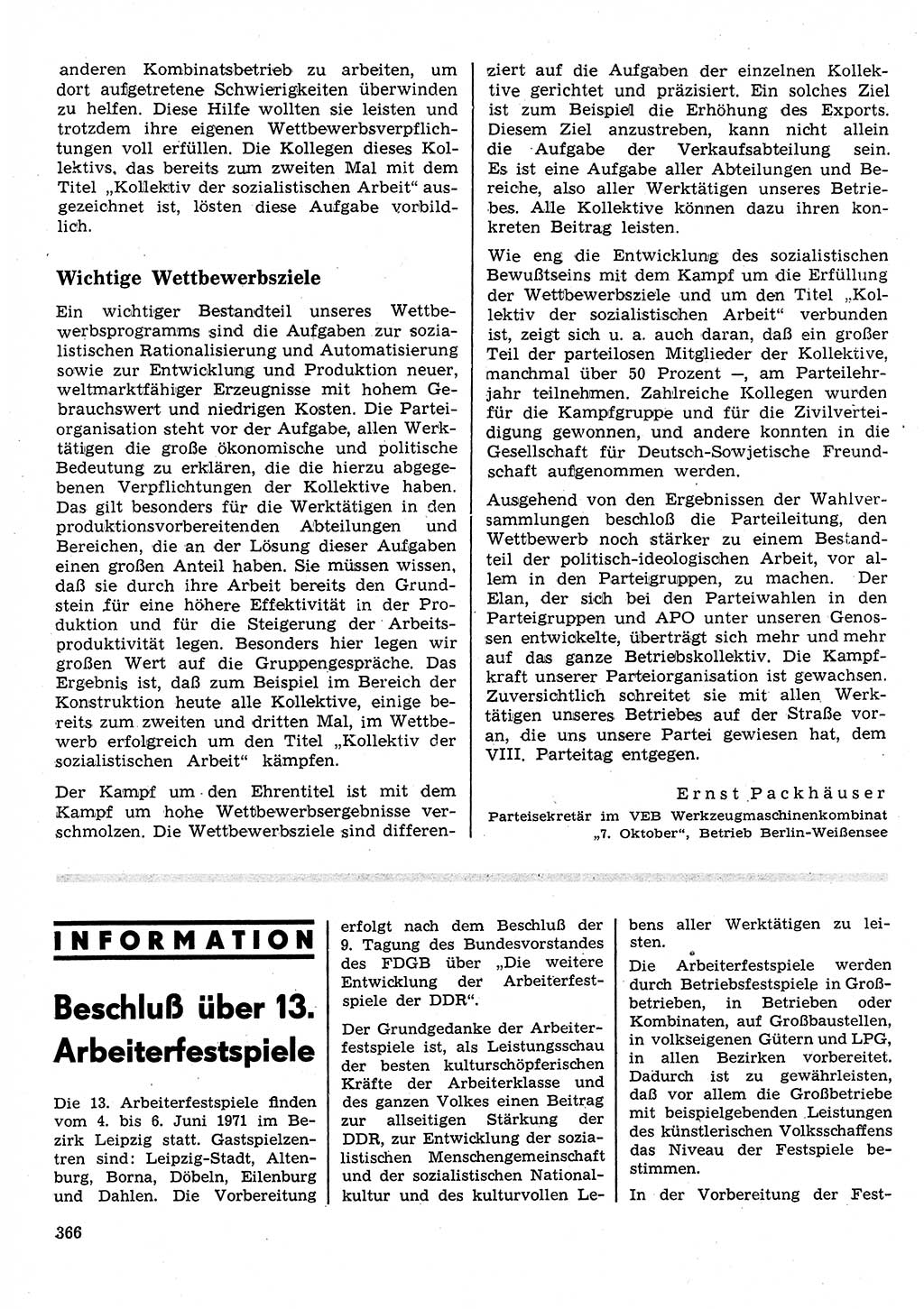 Neuer Weg (NW), Organ des Zentralkomitees (ZK) der SED (Sozialistische Einheitspartei Deutschlands) für Fragen des Parteilebens, 26. Jahrgang [Deutsche Demokratische Republik (DDR)] 1971, Seite 366 (NW ZK SED DDR 1971, S. 366)