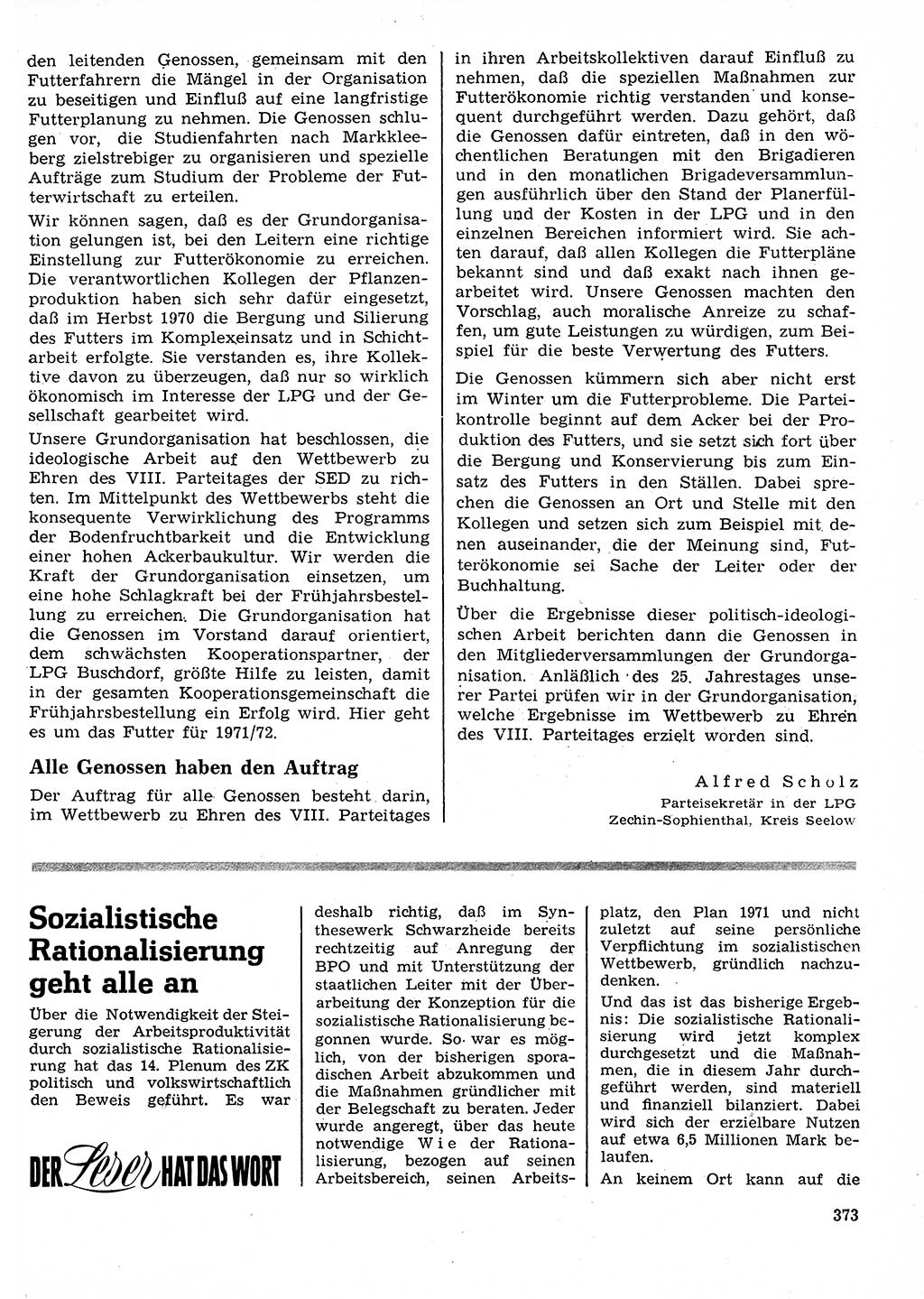 Neuer Weg (NW), Organ des Zentralkomitees (ZK) der SED (Sozialistische Einheitspartei Deutschlands) für Fragen des Parteilebens, 26. Jahrgang [Deutsche Demokratische Republik (DDR)] 1971, Seite 373 (NW ZK SED DDR 1971, S. 373)
