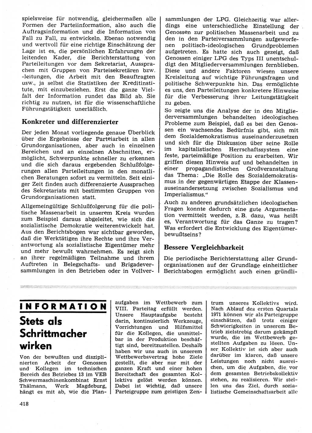 Neuer Weg (NW), Organ des Zentralkomitees (ZK) der SED (Sozialistische Einheitspartei Deutschlands) für Fragen des Parteilebens, 26. Jahrgang [Deutsche Demokratische Republik (DDR)] 1971, Seite 418 (NW ZK SED DDR 1971, S. 418)