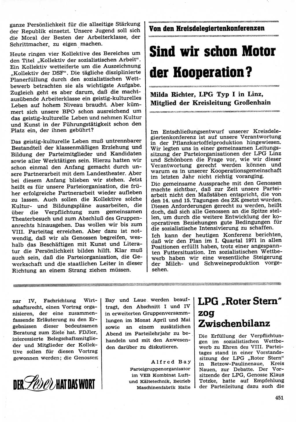 Neuer Weg (NW), Organ des Zentralkomitees (ZK) der SED (Sozialistische Einheitspartei Deutschlands) für Fragen des Parteilebens, 26. Jahrgang [Deutsche Demokratische Republik (DDR)] 1971, Seite 451 (NW ZK SED DDR 1971, S. 451)