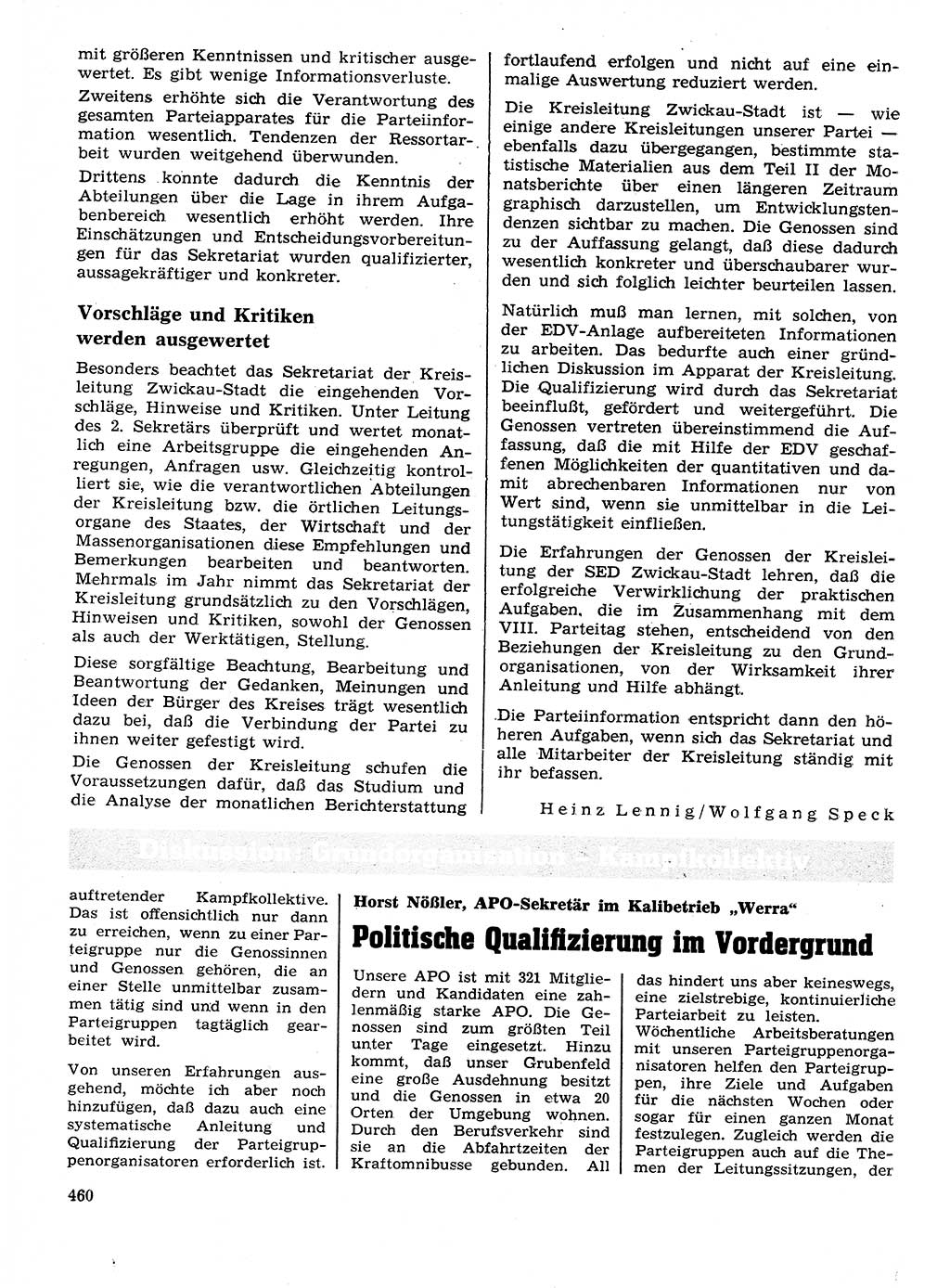 Neuer Weg (NW), Organ des Zentralkomitees (ZK) der SED (Sozialistische Einheitspartei Deutschlands) für Fragen des Parteilebens, 26. Jahrgang [Deutsche Demokratische Republik (DDR)] 1971, Seite 460 (NW ZK SED DDR 1971, S. 460)