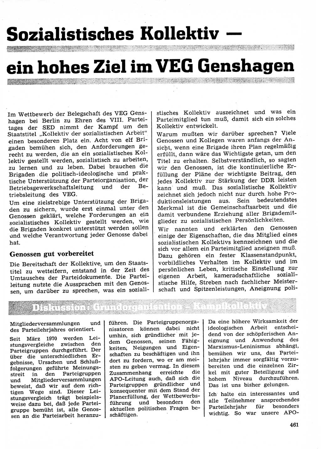 Neuer Weg (NW), Organ des Zentralkomitees (ZK) der SED (Sozialistische Einheitspartei Deutschlands) für Fragen des Parteilebens, 26. Jahrgang [Deutsche Demokratische Republik (DDR)] 1971, Seite 461 (NW ZK SED DDR 1971, S. 461)