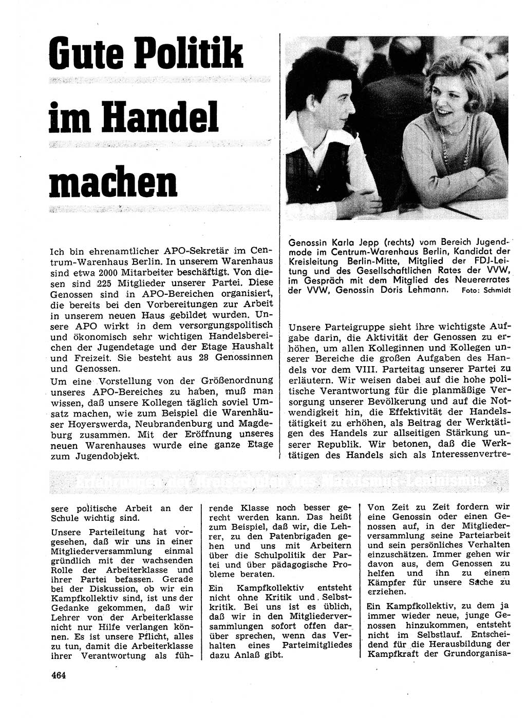 Neuer Weg (NW), Organ des Zentralkomitees (ZK) der SED (Sozialistische Einheitspartei Deutschlands) für Fragen des Parteilebens, 26. Jahrgang [Deutsche Demokratische Republik (DDR)] 1971, Seite 464 (NW ZK SED DDR 1971, S. 464)