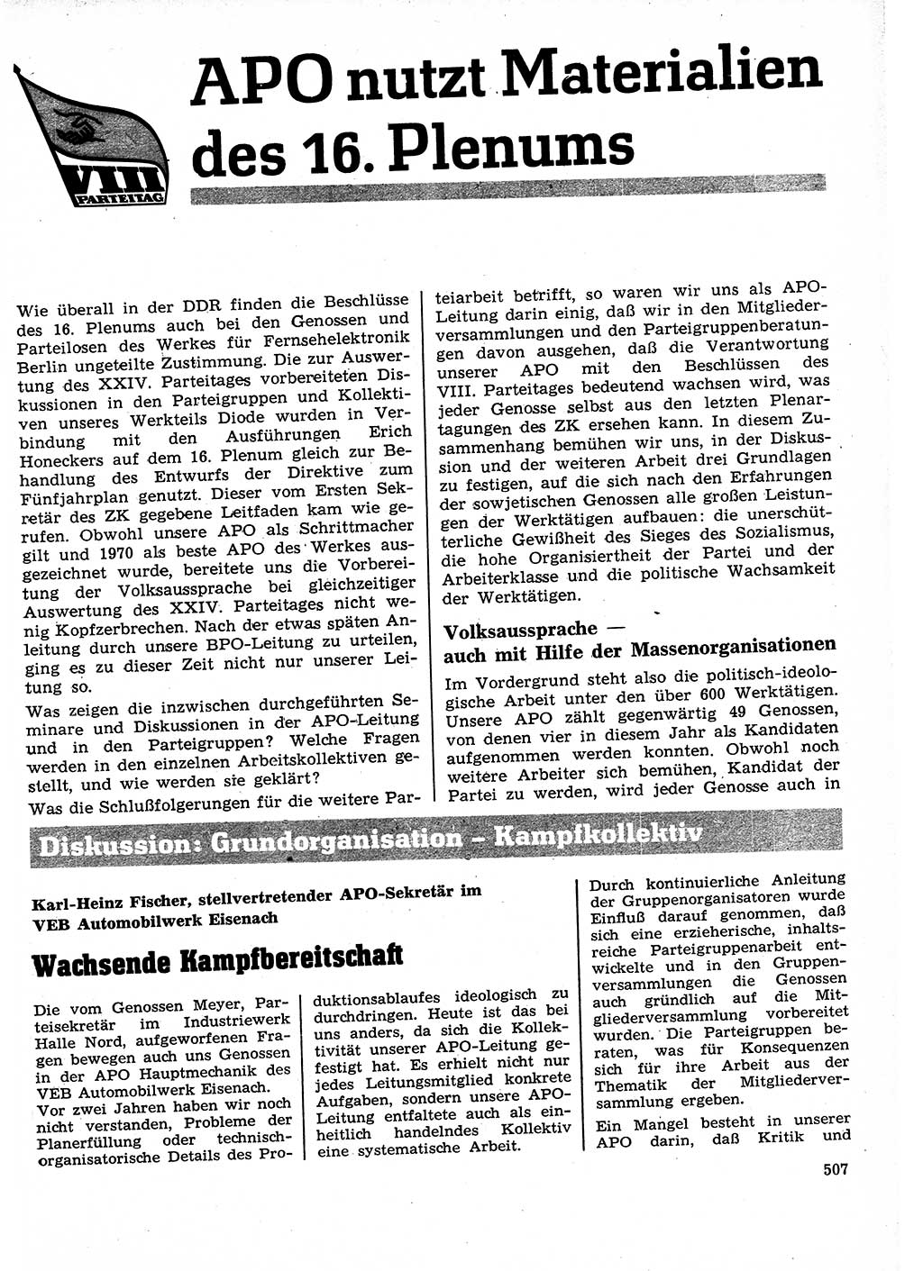 Neuer Weg (NW), Organ des Zentralkomitees (ZK) der SED (Sozialistische Einheitspartei Deutschlands) für Fragen des Parteilebens, 26. Jahrgang [Deutsche Demokratische Republik (DDR)] 1971, Seite 507 (NW ZK SED DDR 1971, S. 507)