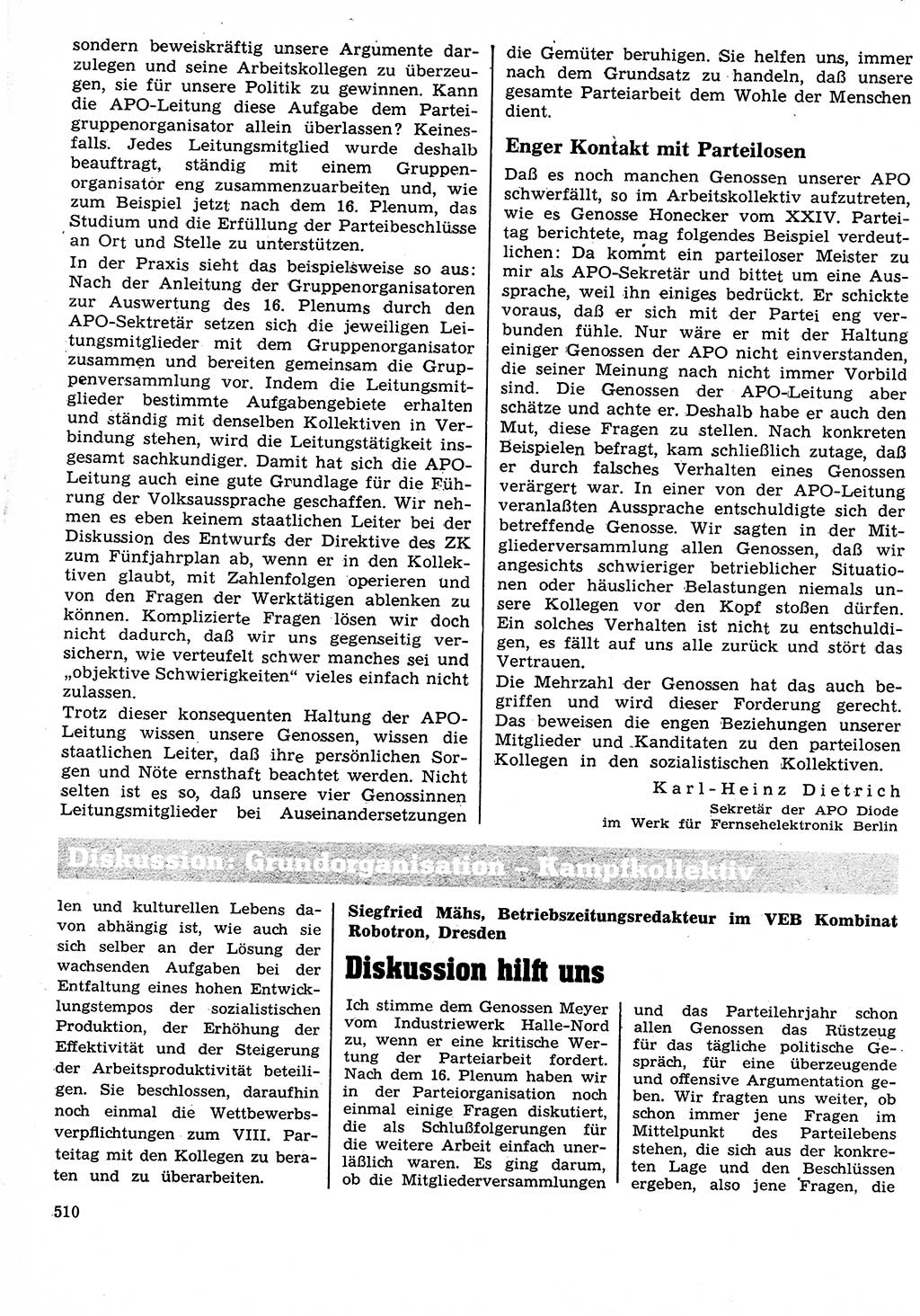 Neuer Weg (NW), Organ des Zentralkomitees (ZK) der SED (Sozialistische Einheitspartei Deutschlands) für Fragen des Parteilebens, 26. Jahrgang [Deutsche Demokratische Republik (DDR)] 1971, Seite 510 (NW ZK SED DDR 1971, S. 510)