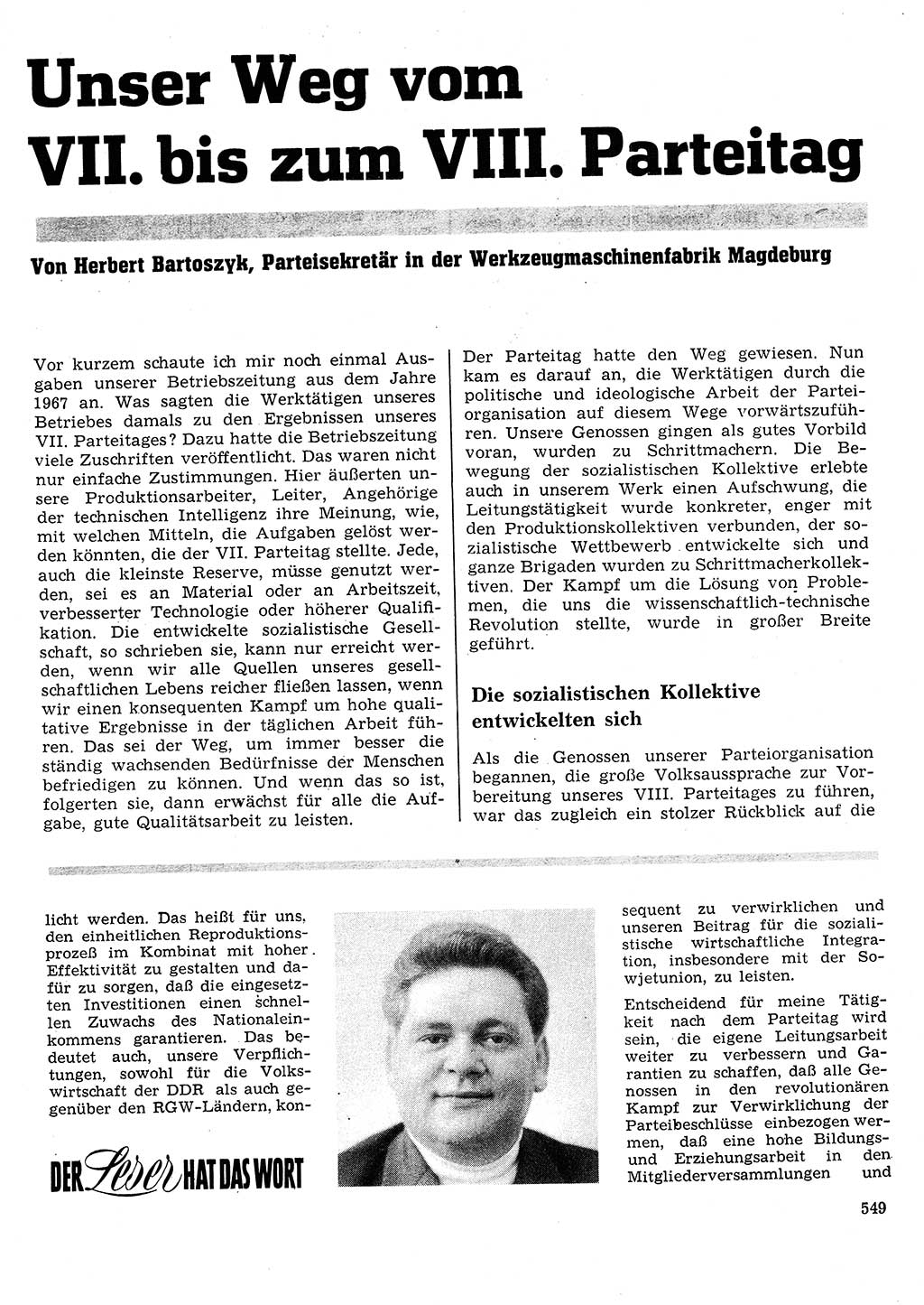 Neuer Weg (NW), Organ des Zentralkomitees (ZK) der SED (Sozialistische Einheitspartei Deutschlands) für Fragen des Parteilebens, 26. Jahrgang [Deutsche Demokratische Republik (DDR)] 1971, Seite 549 (NW ZK SED DDR 1971, S. 549)
