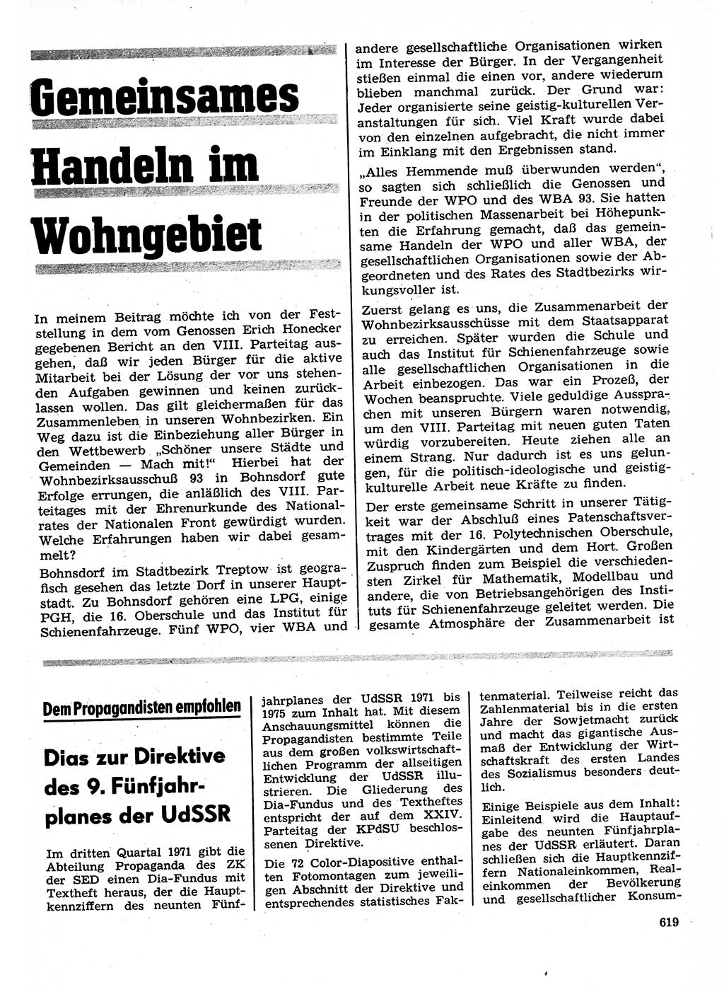 Neuer Weg (NW), Organ des Zentralkomitees (ZK) der SED (Sozialistische Einheitspartei Deutschlands) für Fragen des Parteilebens, 26. Jahrgang [Deutsche Demokratische Republik (DDR)] 1971, Seite 619 (NW ZK SED DDR 1971, S. 619)