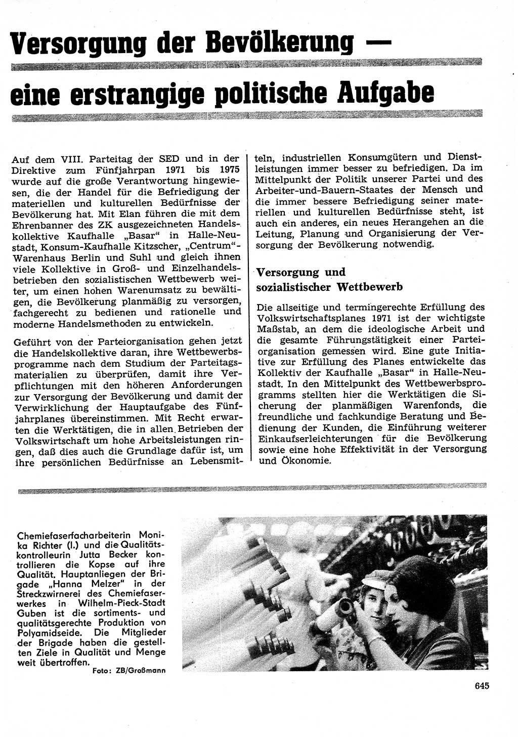 Neuer Weg (NW), Organ des Zentralkomitees (ZK) der SED (Sozialistische Einheitspartei Deutschlands) für Fragen des Parteilebens, 26. Jahrgang [Deutsche Demokratische Republik (DDR)] 1971, Seite 645 (NW ZK SED DDR 1971, S. 645)